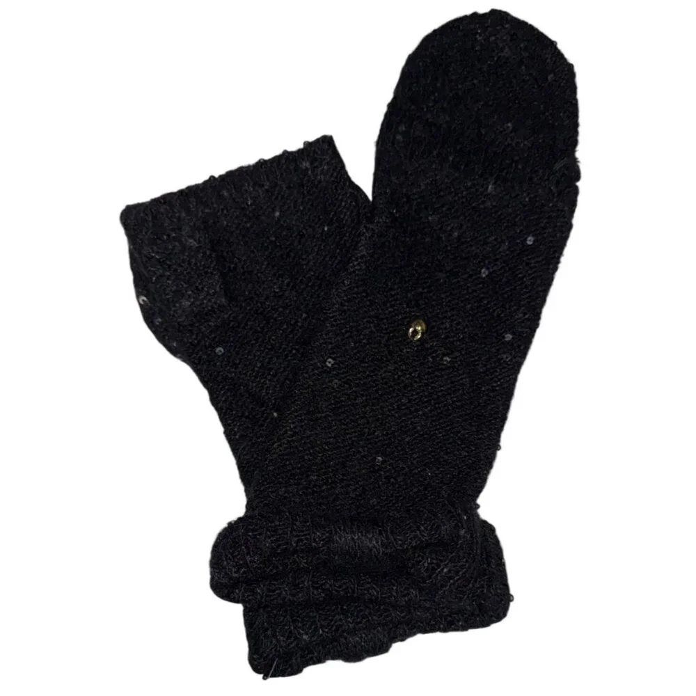 Kate Spade Women's Mittens Allover Sequin Poptop Bow Detail Black Cosmic GLow